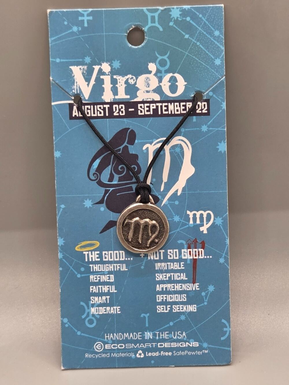 Eco Smart Designs - VIRGO - Astrological - Hand Made Lead Free Pewter Pendant